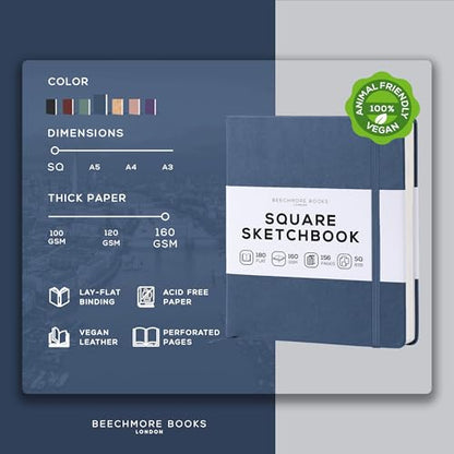 Beechmore Books 8x8 Square Mixed Media Sketchbook 160 GSM/98lb, Gift Box - color: Symphony Blue, size: Square - 8" x 8"