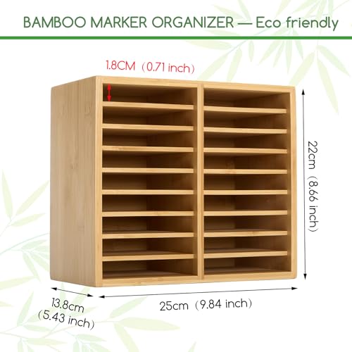 MEEDEN Bamboo Marker Holder Organizer: Holds 126 Pens with 18 Compartments - style: Holds 126 Markers