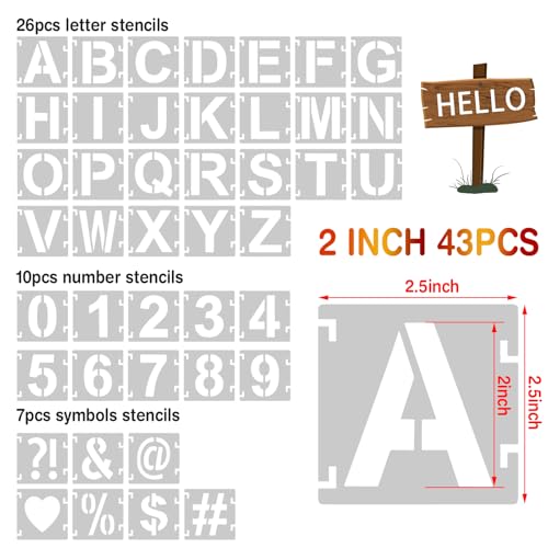 2 Inch Letter Stencils,43Pcs Reusable Letter Stencils for Painting - size: 2 inch