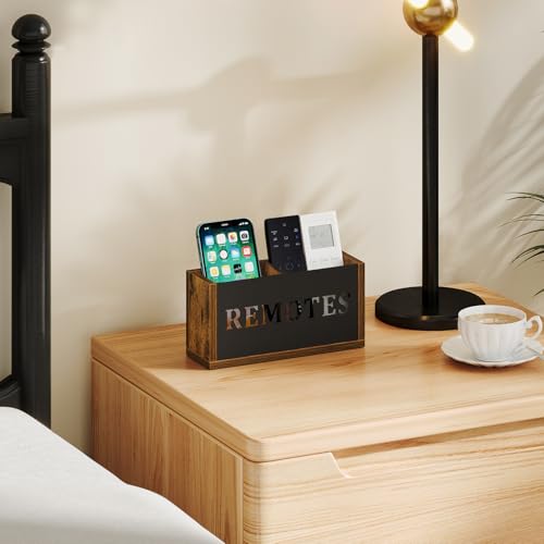 YINMIT Remote Control Holder,2-Slot TV Remote Caddy,Wall Mount and Tabletop - color: Rustic Brown - Style B, size: Small