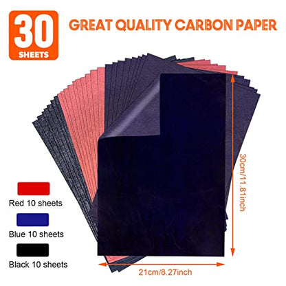 PSLER Carbon Paper for Tracing - 30pcs Graphite Transfer Paper, A4 - color: black&red&blue
