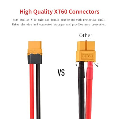 ELFCULB 5 Pairs XT60 Plug Male and Female Connector with 12AWG Cable XT60 Connector for RC Lipo Battery Drone(6Inches)