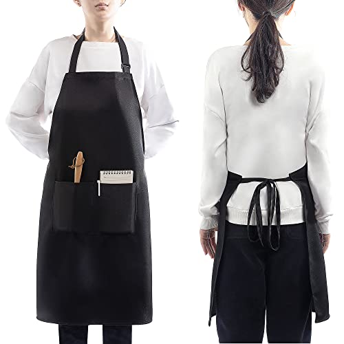 4 Packs Waterproof Cooking Chef Bib Aprons with 2 Pockets for Men Women - color: Black