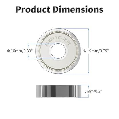 10 Pcs 6800ZZ Ball Bearings, Carbon Steel, 10x19x5mm - size: 6800ZZ 10Pcs