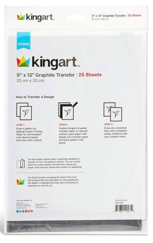 KINGART Graphite Transfer Paper, 9" X 13", 25 Sheets, Waxed Carbon Paper for Tracing