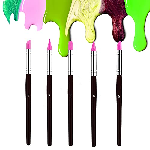 Sdanart Professional Silicone Rubber Tip Paint Pens Brushes, 5pcs Silicone Paint Brush, Flexible Clay Sculpture Tools（Size 8） - size: size 8