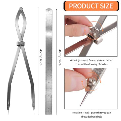 Radius Divider Tool 16 Inch, Fast Adjusting Scriber for Sheet Metal Fabrication & Layout Work, 4pcs Replaceable Points, Metalworking Woodworking Insulation Tool, Draws Circles Up to 37 Inches - size: 16in-1PC