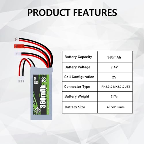 SCX24 Battery 7.4V Lipos 2S 360mAh Rechargeable lipo Battery - size: 360mah 7.4V