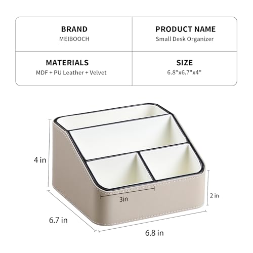PU Leather Remote Control Holder, Nightstand Organizer with 4 Compartments - color: Beige