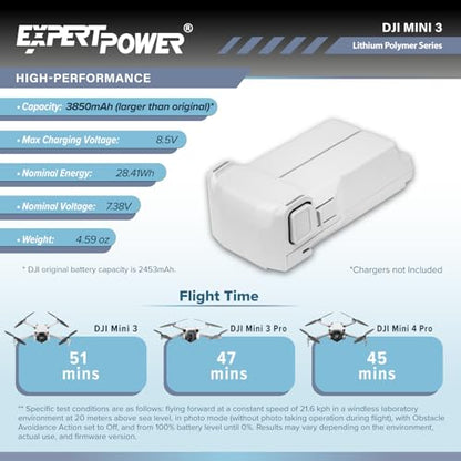 ExpertPower 3850mAh High Capacity Replacement Battery for DJI Mini 3, Mini 3 Pro Intelligent Flight Battery (New) - style: 1 Battery
