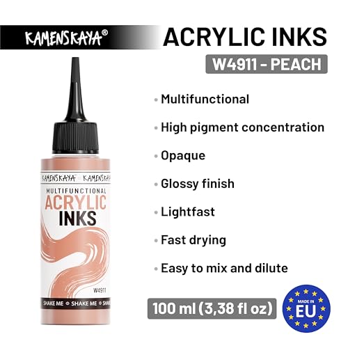 Kamenskaya Acrylic Inks for Artists - 'Peach' Acrylic Ink, 3.38 Fl Oz (100 ml) - color: Peach