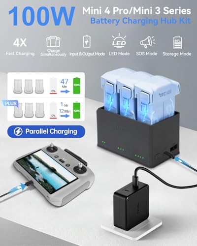 LKTOP 100W Mini 5/4/3 Pro Parallel Charging Hub Kit for DJI Mini Series - size: For Mini 4/3 Series, style: Hub + 100W Charger (2C)