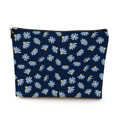 Boho Makeup Bag, Dark Blue Daisy Makeup Organizer Cosmetic Bags for Women - color: CuteDaisy02