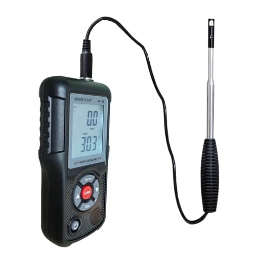 VA109 Professional Anemometer – Wind Speed Meter for Air Flow, Velocity, Temperature – HVAC CFM Meter CMM Tester with Backlit LCD, Max/Min, Auto Shutdown