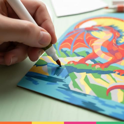 Bright Stripes Marker by Numbers Paint Kit, Fierce Dragons Theme, Ages 8+ - style: Fierce Dragons