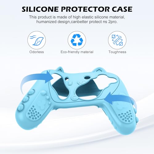 Silicone Controller Case Set Compatible with Nintendo Switch 2 Pro, Gamepad Accessories - Protective Softshell Cover with 6 Thumb Grips, Shock-Resistant & Ergonomic Comfort Grip Design (Blue) - color: Blue