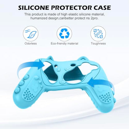 Silicone Controller Case Set Compatible with Nintendo Switch 2 Pro, Gamepad Accessories - Protective Softshell Cover with 6 Thumb Grips, Shock-Resistant & Ergonomic Comfort Grip Design (Blue) - color: Blue