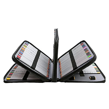 Canvas 200 Slots Pencil Case 4-Layer Zipped Holder w/Handle - color: Black, size: 200