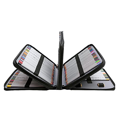 200 Slots Pencil Case 4-Layer Zipped Holder w/Handle - color: Black, size: 200