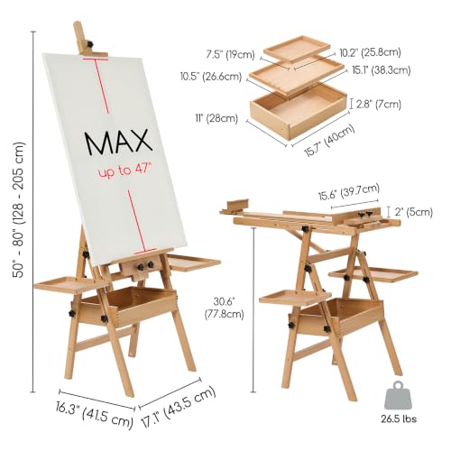 MEEDEN Painting Easel with Storage and Tray: H-Frame Beech Wood Art Easel - color: Natural