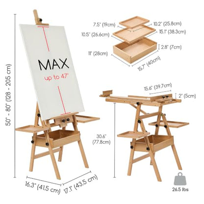 MEEDEN Painting Easel with Storage and Tray: H-Frame Beech Wood Art Easel - color: Natural