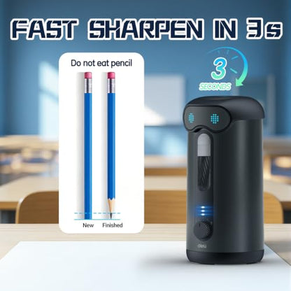 deli Electric Pencil Sharpener, Fully Automatic Pencil Sharpener, Black - color: Black