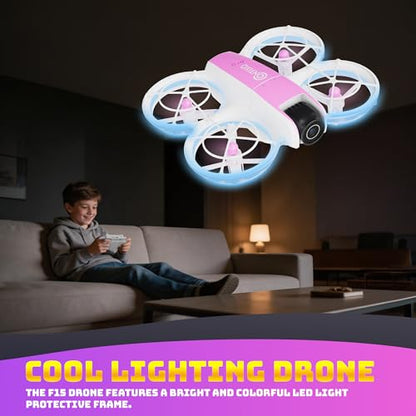 Contixo F15 Astro Mini Drone with 2.4" Screen Remote – 720P HD Dual Camera, Live Video Display, Optical Flow Hover, One-Key Takeoff/Landing, 360° Stunts, 2 Batteries, Beginner Drone for Kids & Adults - color: Pink