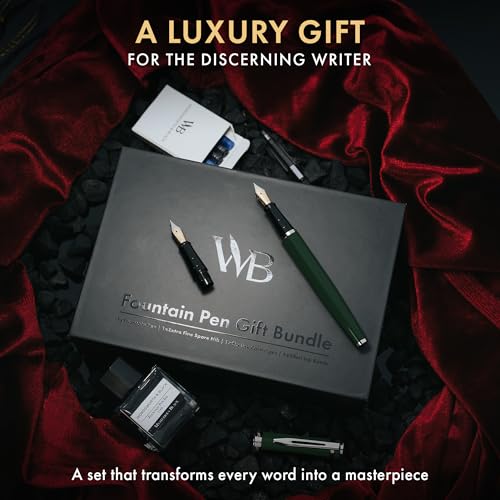 Wordsworth & Black Fountain Pen Gift Set, Medium & Extra Fine Nib, Green - color: Green Chrome