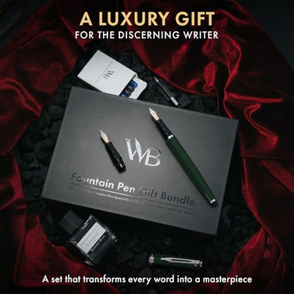 Wordsworth & Black Fountain Pen Gift Set, Medium & Extra Fine Nib, Green - color: Green Chrome