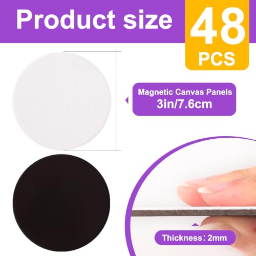 ESRICH 48Pack 3x3IN Round Mini Canvas Magnets, Small Magnetic Paint Canvas - size: 3 x 3 in (48 Pack)