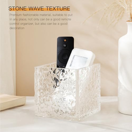 Remote Control Holder, Acrylic Desk Organizer Stone Texture TV Remote Holder Cosmetic Storage Box Modern Remote Organizer Remote Storage Box for Home Office School.