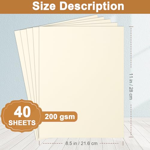 Silunkia 40 Sheets Cream Cardstock 8.5 x 11 Off White Paper 75lb - color: Cream