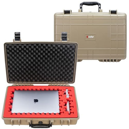 Eylar 20” Hard Laptop Case Equipped with RAGAR Reconfigurable & Reusable Crosslinked Foam Insert, Waterproof, Shockproof for Equipment, Drones, and Cameras (1 Red/Black RAGAR Layer) (Tan) - color: Tan