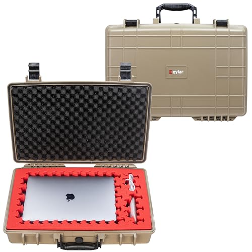 Eylar 20” Hard Laptop Case Equipped with RAGAR Reconfigurable & Reusable Crosslinked Foam Insert, Waterproof, Shockproof for Equipment, Drones, and Cameras (1 Red/Black RAGAR Layer) (Tan) - color: Tan