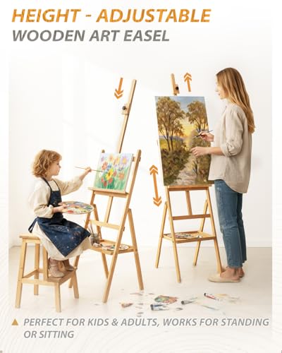 Painting Art Easel with Storage Tray, 57"-72" Height Adjustable Easel Stand - color: Natural