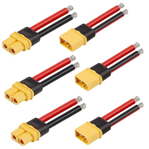 MOOKEERF 3 Pairs XT60 Plug Female and Male Connector with 55mm 10AWG Wire for RC Lipo Battery FPV Racing Drone - color: 10AWG, size: 55MM