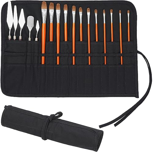 ECHSRT 30-Slot Canvas Paint Brush Holder Roll Up Case Organizer, Black - color: Black