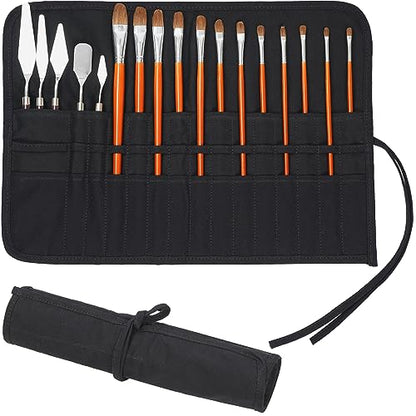 ECHSRT 30-Slot Canvas Paint Brush Holder Roll Up Case Organizer, Black - color: Black