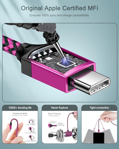 iPhone 17e 16e Wall Charger & USB-C Cable, Charging Power Adapter USBC Cord - color: Pink, style: USB C