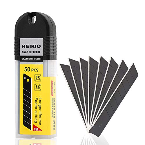 18mm Snap-off Blades, 50-Pack, Quality Black Carbon Steel Made, Sharp and Durable, Heavy-duty Replacement Blade for 18mm Box Cutter and Utility Knife