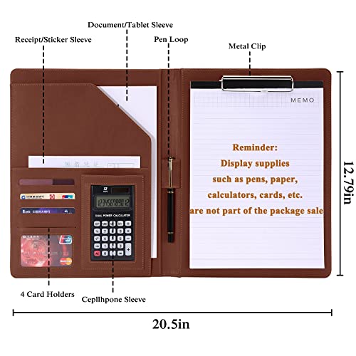 Handsome Padfolio/Resume Portfolio Folder,Interview/Conference Document Organizer & Business Card Holder,A4 Binder Portfolio & Office Conference Notepad clipboard Folder, Brown - color: Brown