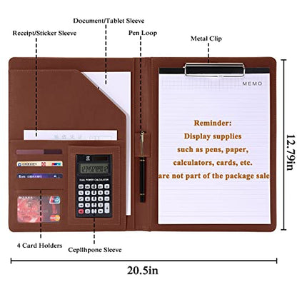 Handsome Padfolio/Resume Portfolio Folder,Interview/Conference Document Organizer & Business Card Holder,A4 Binder Portfolio & Office Conference Notepad clipboard Folder, Brown - color: Brown