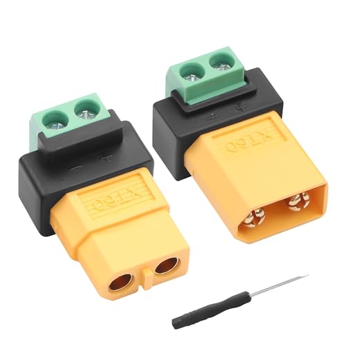 2Pcs XT60 to 2 Pin Screw Terminal Connector Adapter, 10A XT60 Male/Famale to 2-Pin Solderless Converter Power Plugs,for Solar Panel, Portable Power Station, Drone, Balance Charger (M to F) - style: M to F