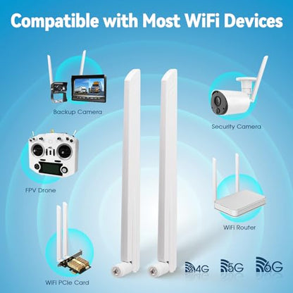 Eightwood Tri-Band WiFi 6E Antenna, RP-SMA Antenna White (2-Pack)