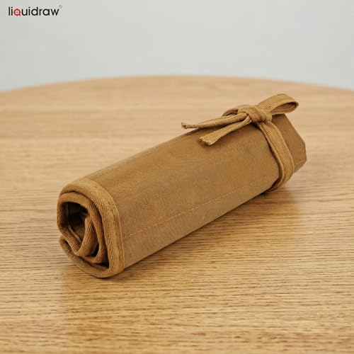 Liquidraw 30 Pocket Roll-Up Canvas Paint Brush Holder, 21 x 18in (Brown) - color: Brown