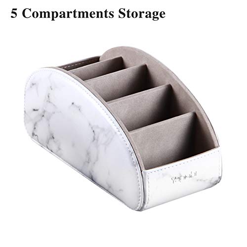 YAPISHI All-in-One Leather White TV Remote Holder with 5 Compartments - color: Marble White, size: Large