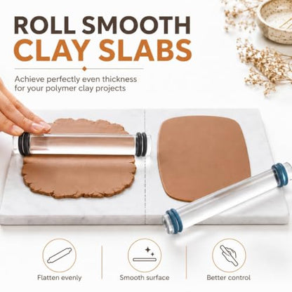 DIYOOHOMY 16pcs Polymer Clay Tools kit, Rolling Pin with Thickness Rings - color: 12 clear