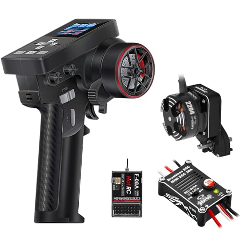 GOUPRC Racing RC Transmitter 8 Channels 2.4GHz and Receiver with 2204 2400KV Brushless Outrunner Transmission Motor & 30A Brushless Esc for SCX24 RC Crawler Axial 1/24 RC Car Crawler Black - color: Black