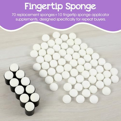 Ymapinc 80Pcs Face Painting Sponges Set, (Fits 1.6cm/0.63inch Fingers) 10 Finger Daubers with 70 Replacement Sponges, Paint Applicator for Crafts Drawing
