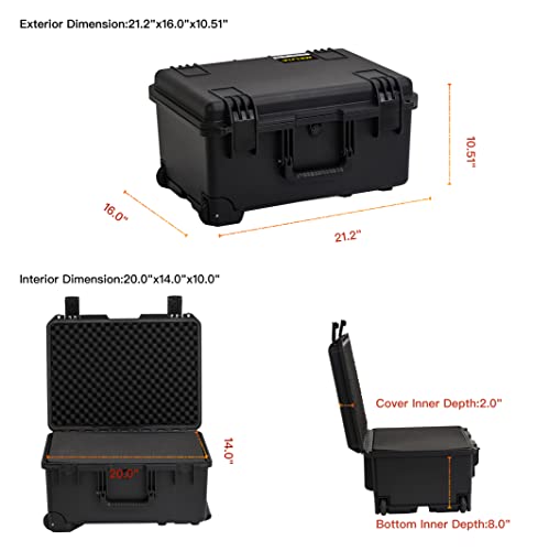 MEIJIA Premium Waterproof Rolling Hard Camera Case,Hard Protective Case with customizable fit foam and wheels,Full Protection with Light&Convenient Design,Elegant Black (21.2"x16"x10.51") - size: 21.2"x16"x10.51"